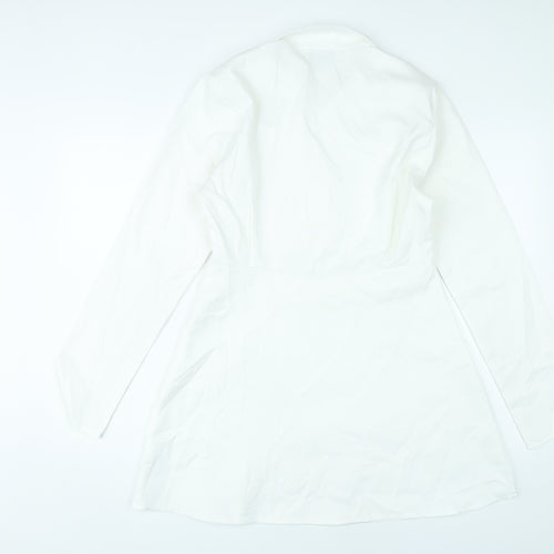 PrettyLittleThing Women White Size 12 Shirt Mini Dress Long Sleeve