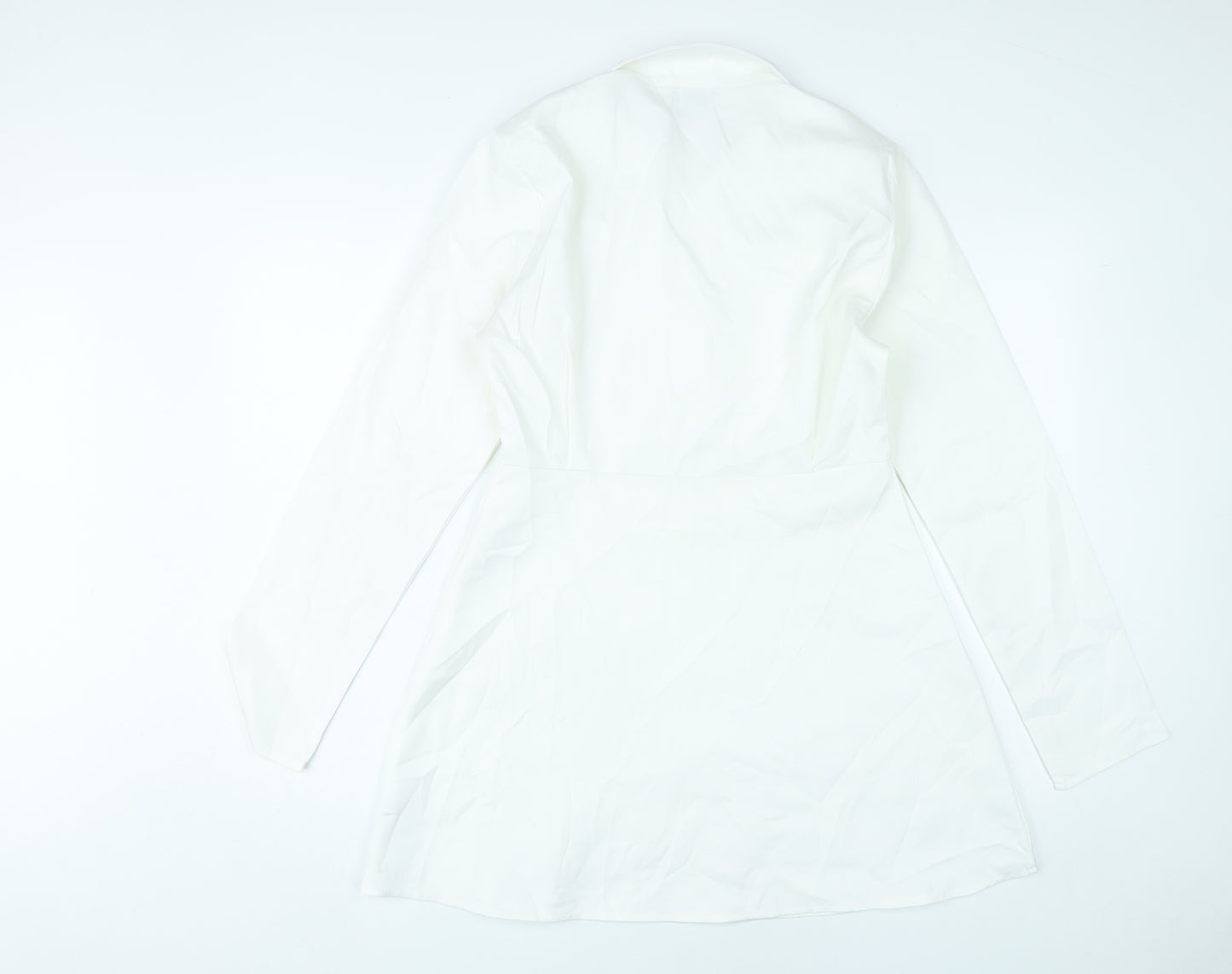 PrettyLittleThing Women White Size 12 Shirt Mini Dress Long Sleeve