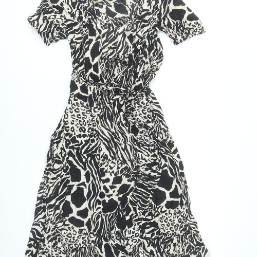 Lipsy Women’s Black Animal Print Wrap Dress UK 10 Viscose