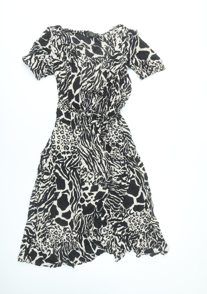 Lipsy Women’s Black Animal Print Wrap Dress UK 10 Viscose