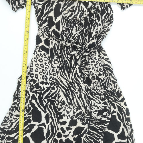 Lipsy Women’s Black Animal Print Wrap Dress UK 10 Viscose