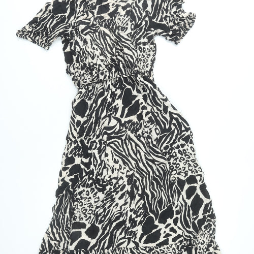 Lipsy Women’s Black Animal Print Wrap Dress UK 10 Viscose