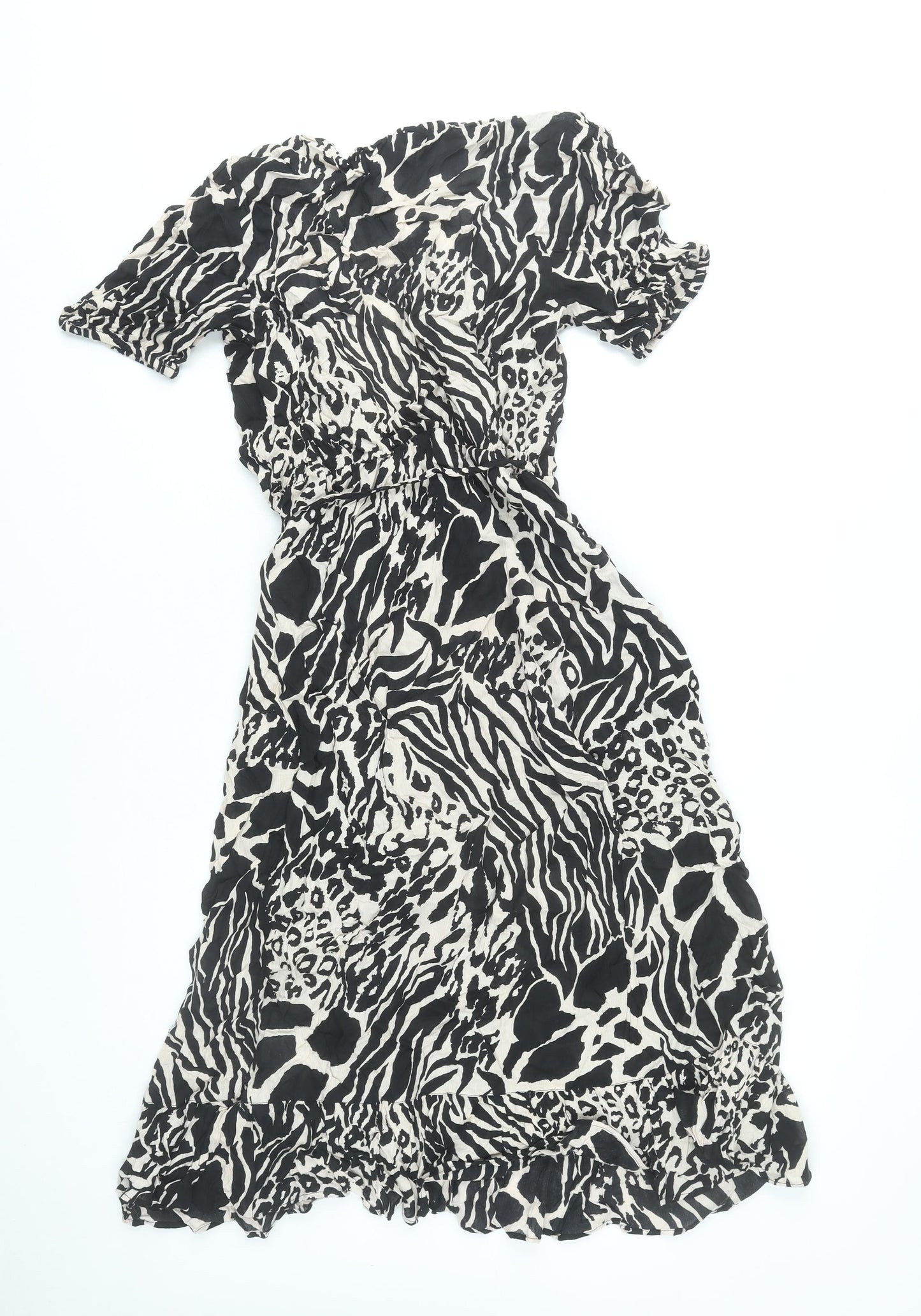 Lipsy Women’s Black Animal Print Wrap Dress UK 10 Viscose