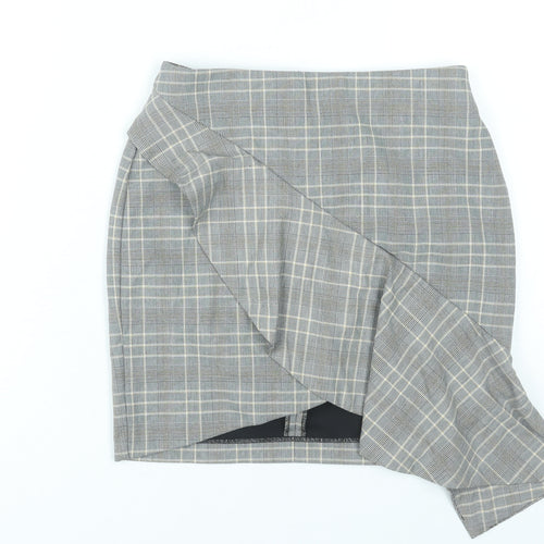 H&M Women Grey Plaid Pencil Skirt Size 6 Ruffle Business Casual