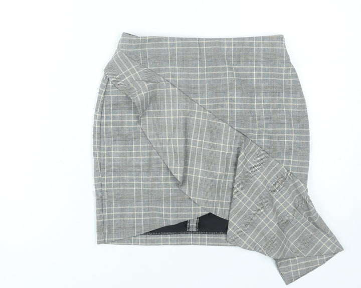 H&M Women Grey Plaid Pencil Skirt Size 6 Ruffle Business Casual