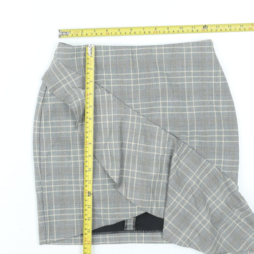 H&M Women Grey Plaid Pencil Skirt Size 6 Ruffle Business Casual