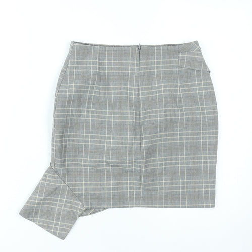 H&M Women Grey Plaid Pencil Skirt Size 6 Ruffle Business Casual
