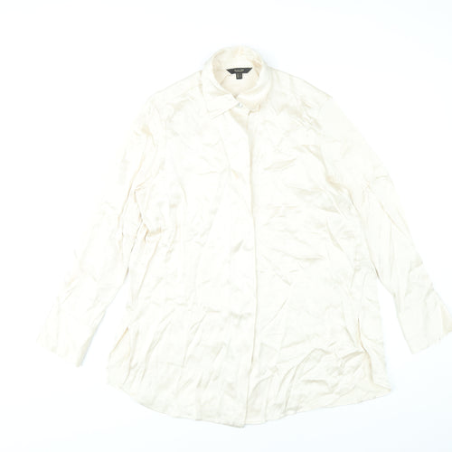 Massimo Dutti Womens Ivory Button-Up Shirt Size 12 Long Sleeve Workwear