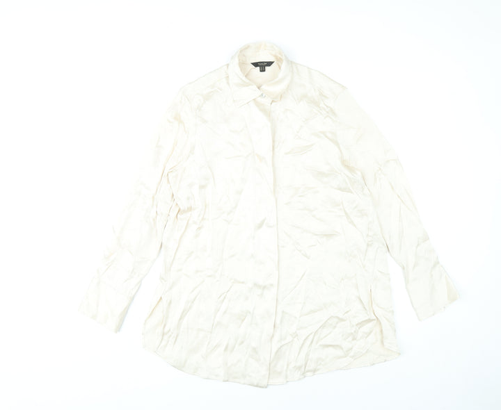 Massimo Dutti Womens Ivory Button-Up Shirt Size 12 Long Sleeve Workwear
