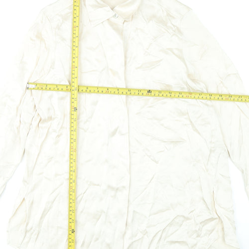 Massimo Dutti Womens Ivory Button-Up Shirt Size 12 Long Sleeve Workwear