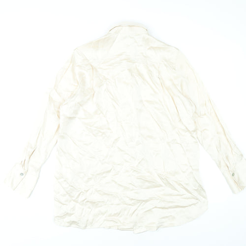 Massimo Dutti Womens Ivory Button-Up Shirt Size 12 Long Sleeve Workwear