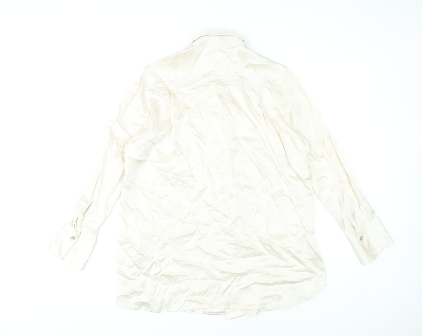 Massimo Dutti Womens Ivory Button-Up Shirt Size 12 Long Sleeve Workwear