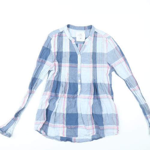 H&M Girls Blue Check Cotton Long Sleeve Blouse Shirt Size 16 Years