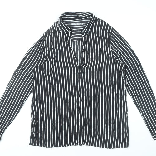 Pull&Bear Women’s Black Striped Tunic Shirt Size 12 Viscose