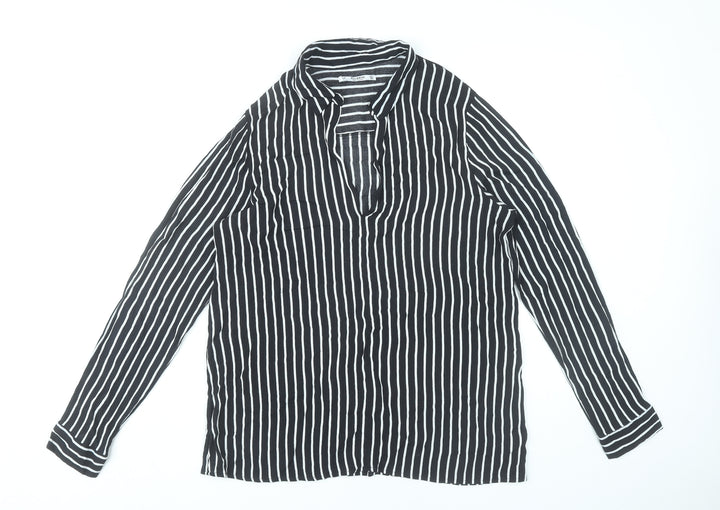 Pull&Bear Women’s Black Striped Tunic Shirt Size 12 Viscose