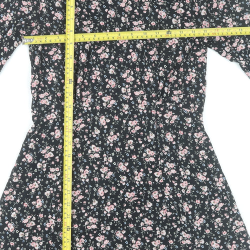 H&M Divided Women’s Black Floral A-Line Dress Size 10