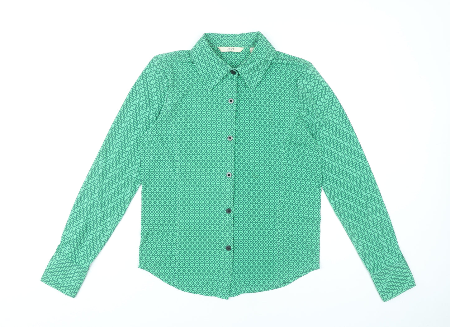 Next Womens Green Geometric Button-Up Shirt Size 10 Long Sleeve