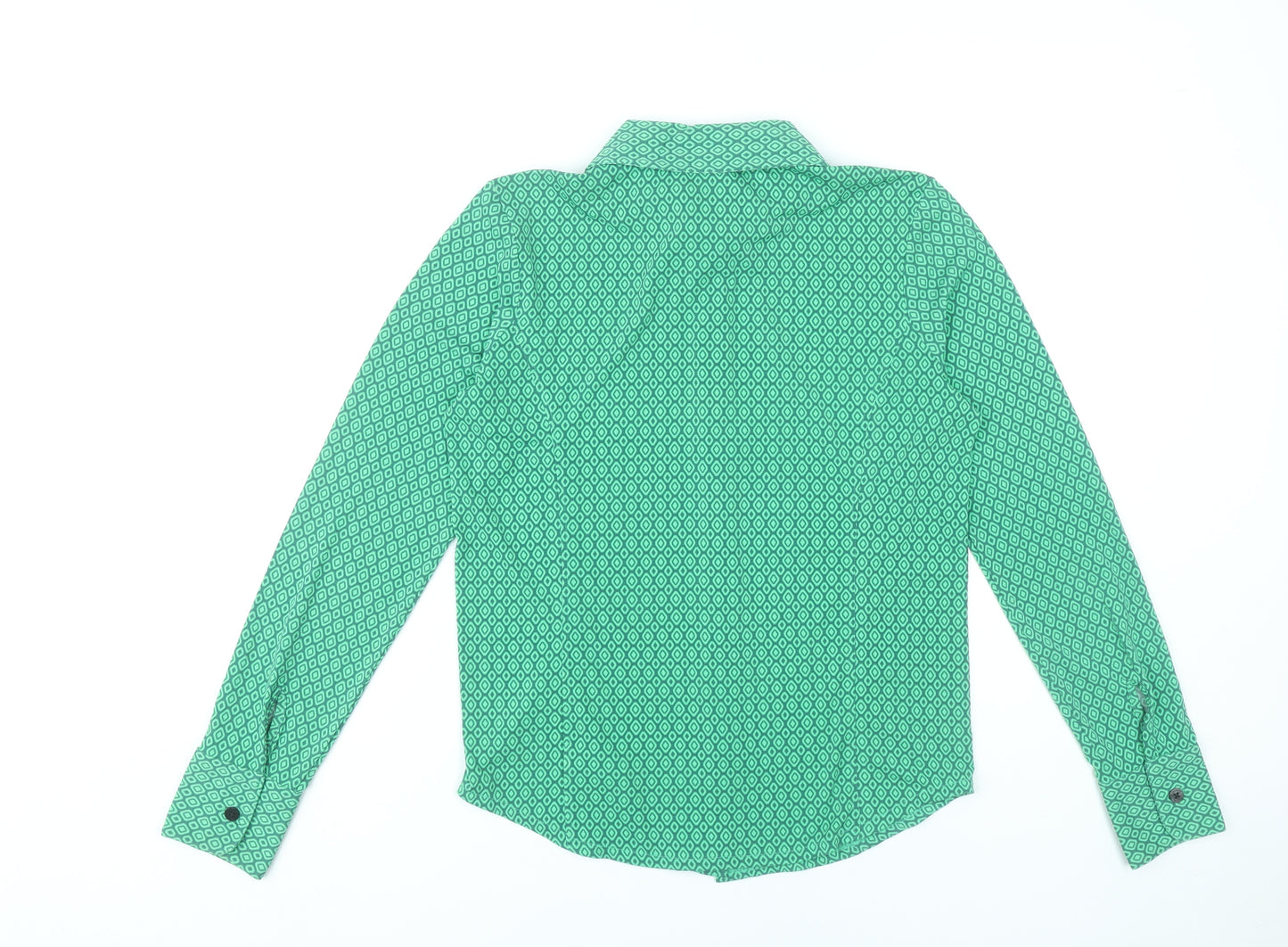 Next Womens Green Geometric Button-Up Shirt Size 10 Long Sleeve