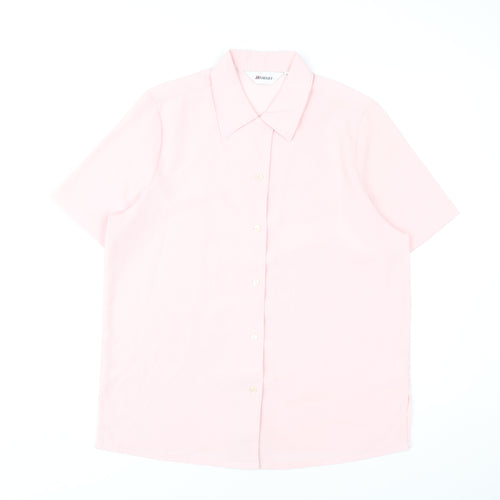 Damart Women’s Pink Button-Up Shirt Size 12 Collared Short Sleeve Polyester