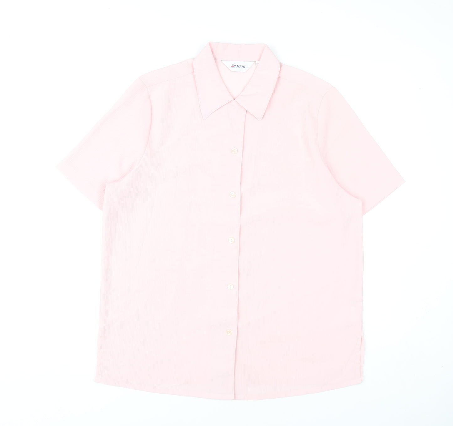 Damart Women’s Pink Button-Up Shirt Size 12 Collared Short Sleeve Polyester