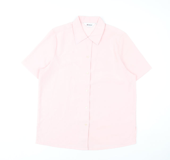 Damart Women’s Pink Button-Up Shirt Size 12 Collared Short Sleeve Polyester