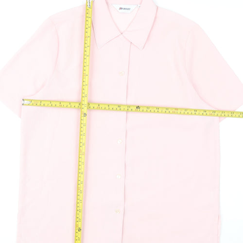 Damart Women’s Pink Button-Up Shirt Size 12 Collared Short Sleeve Polyester