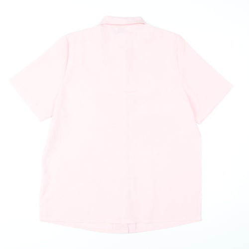 Damart Women’s Pink Button-Up Shirt Size 12 Collared Short Sleeve Polyester