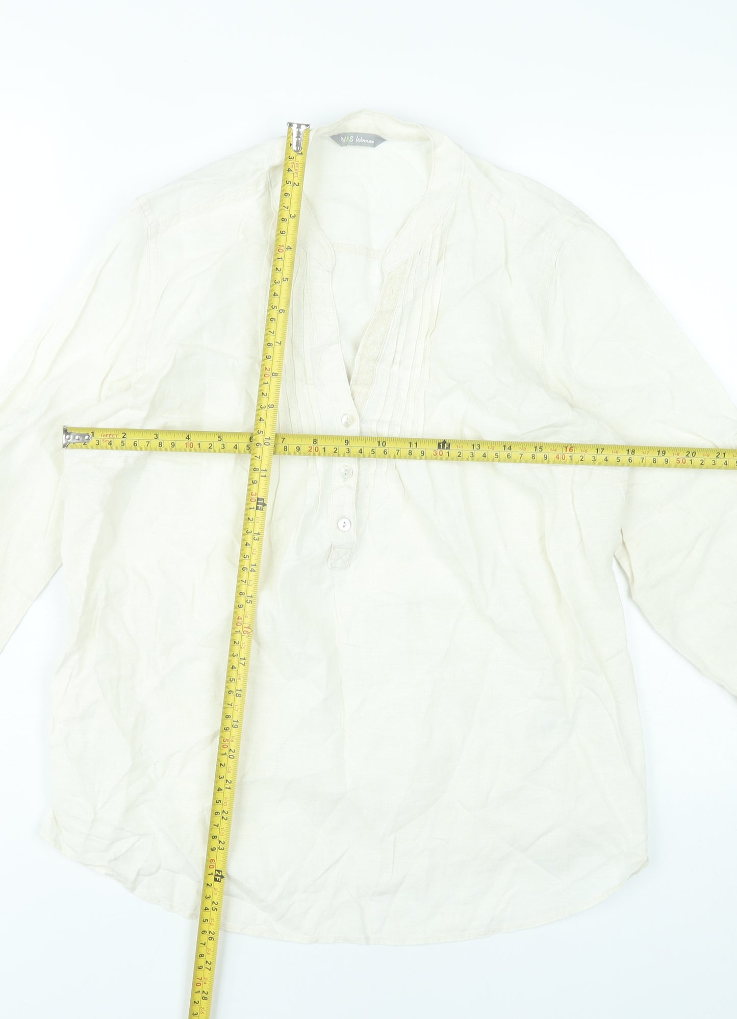 Marks and Spencer Women’s Ivory Linen Tunic Blouse UK 10