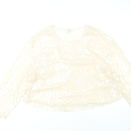 Marks and Spencer Women Beige Sequin Blouse Size 18 Long Sleeve