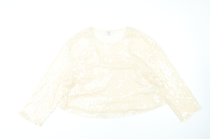 Marks and Spencer Women Beige Sequin Blouse Size 18 Long Sleeve