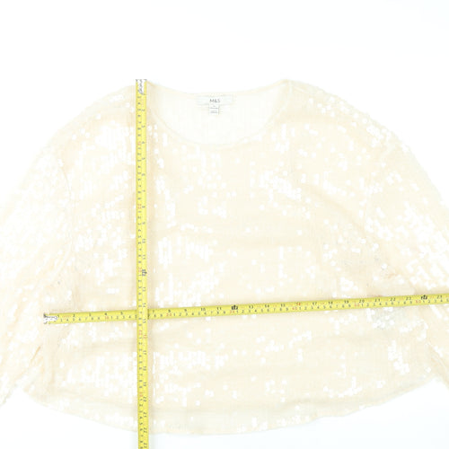 Marks and Spencer Women Beige Sequin Blouse Size 18 Long Sleeve