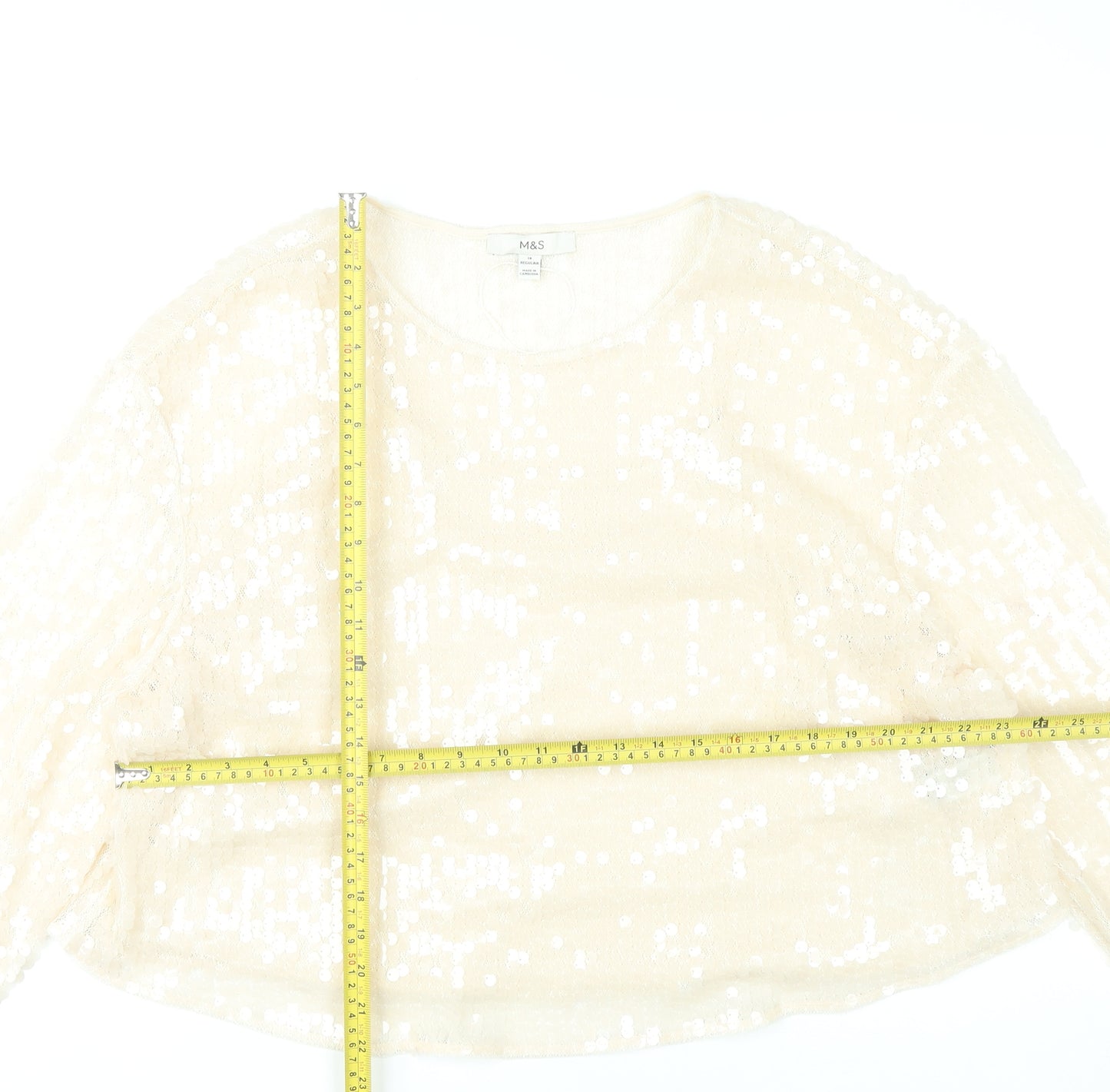 Marks and Spencer Women Beige Sequin Blouse Size 18 Long Sleeve