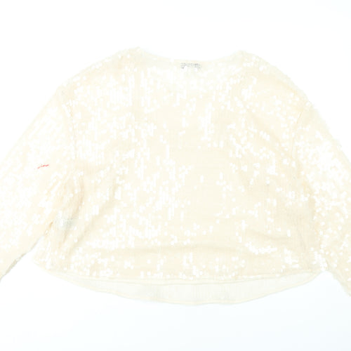 Marks and Spencer Women Beige Sequin Blouse Size 18 Long Sleeve