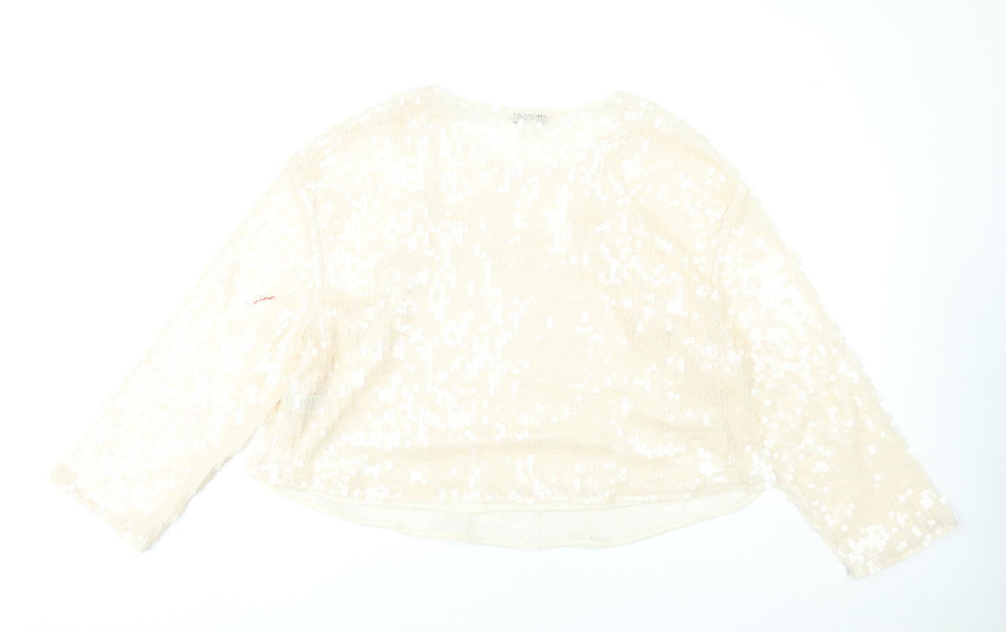 Marks and Spencer Women Beige Sequin Blouse Size 18 Long Sleeve
