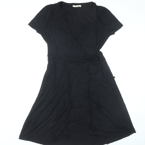 Esprit Women Black L Wrap Dress Viscose Short Sleeve