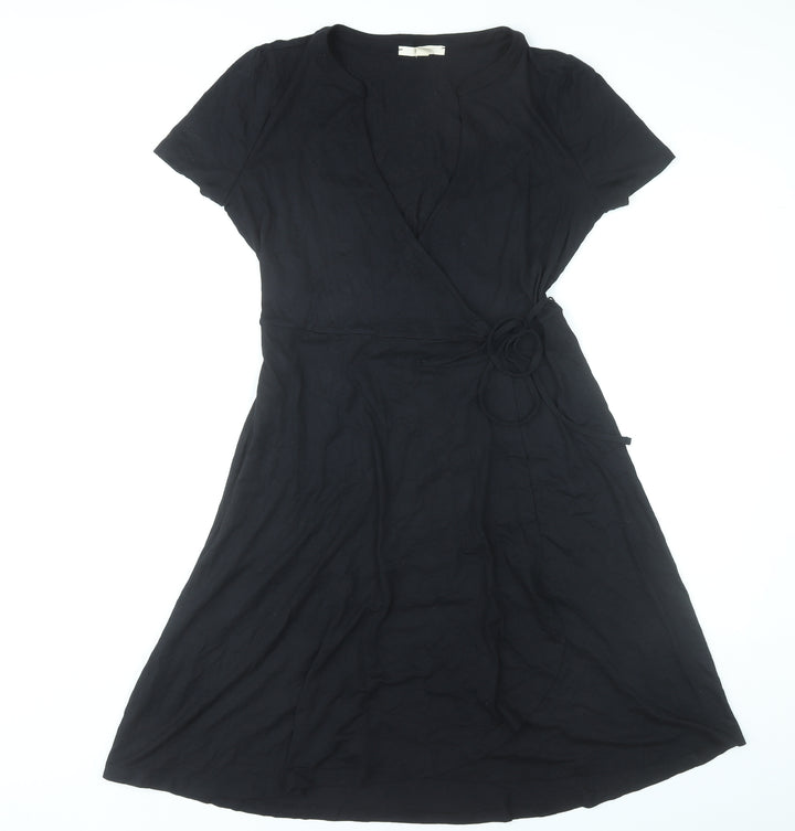 Esprit Women Black L Wrap Dress Viscose Short Sleeve