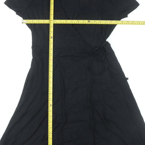 Esprit Women Black L Wrap Dress Viscose Short Sleeve