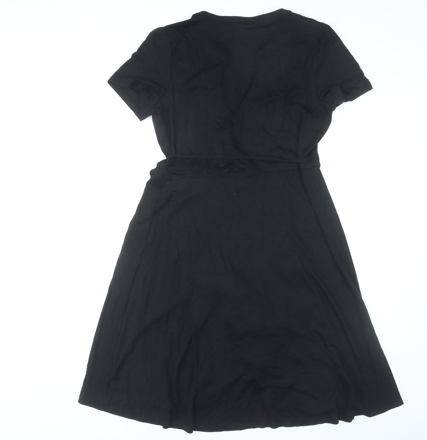 Esprit Women Black L Wrap Dress Viscose Short Sleeve