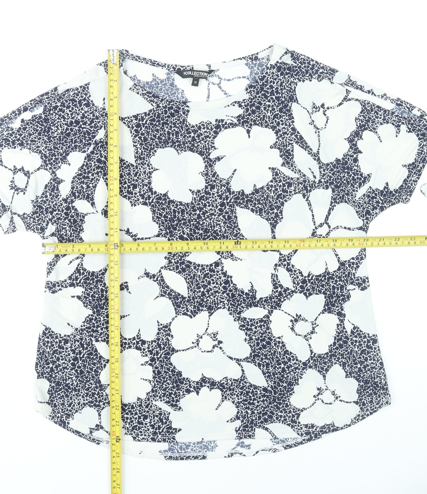 Debenhams Women’s Blue White Floral T-Shirt Size 14 Short Sleeve