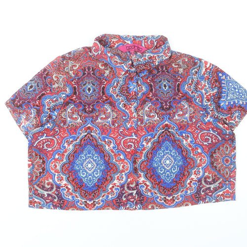Boohoo Womens Multicoloured Paisley Blouse UK 12 Short Sleeve Cropped