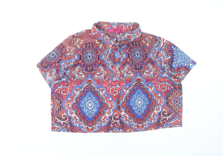 Boohoo Womens Multicoloured Paisley Blouse UK 12 Short Sleeve Cropped