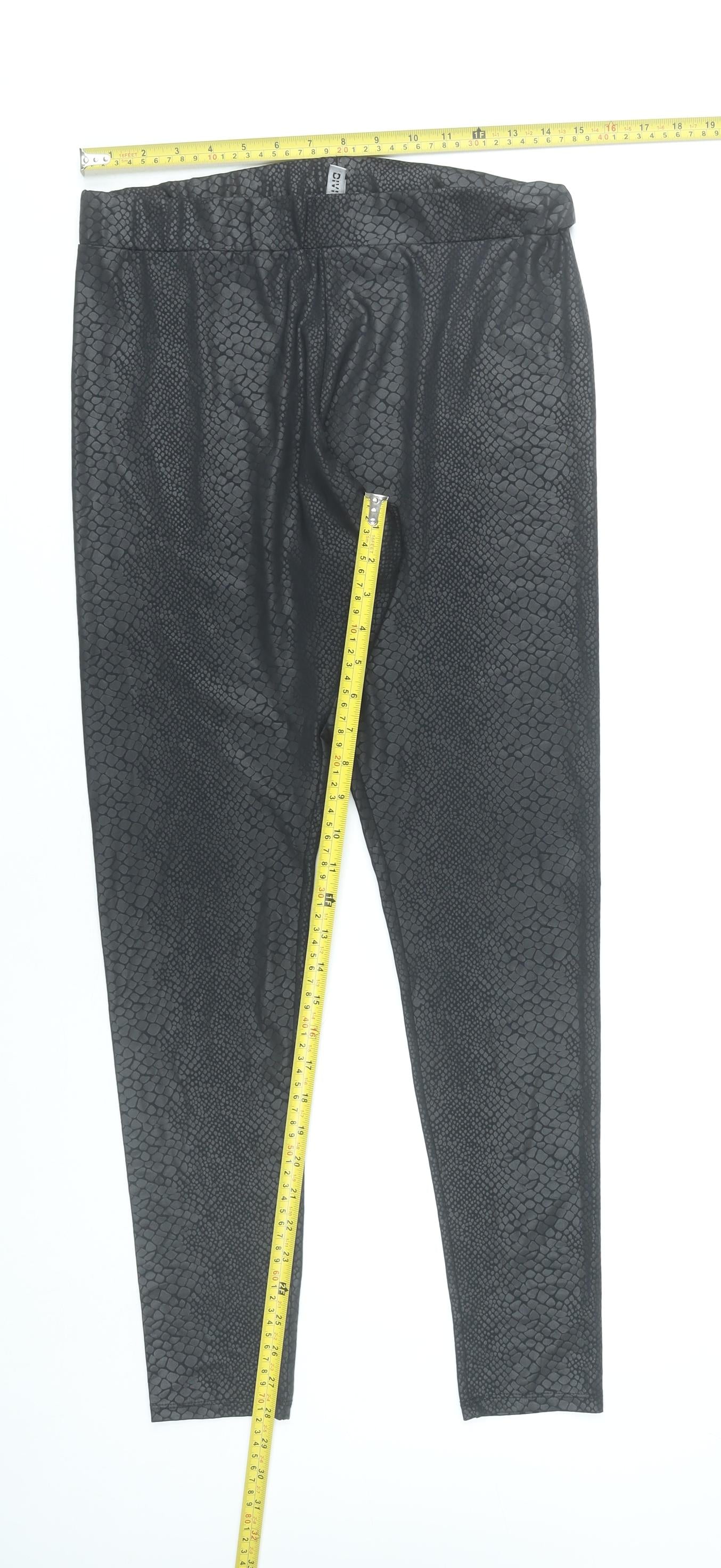 H&M Divided Women Black L Animal Print Stretch Leggings