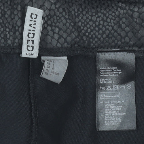 H&M Divided Women Black L Animal Print Stretch Leggings
