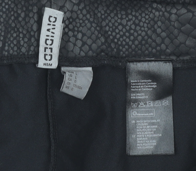 H&M Divided Women Black L Animal Print Stretch Leggings
