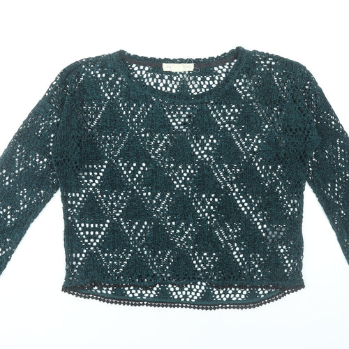 Staring at Stars Women Green Crochet Open-Knit Pullover Jumper S