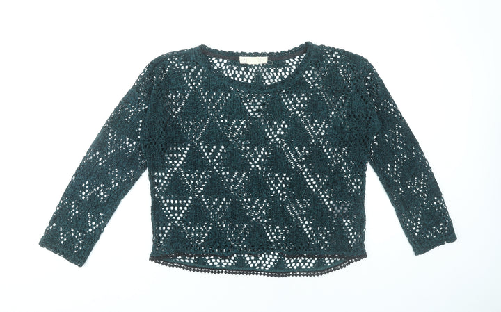Staring at Stars Women Green Crochet Open-Knit Pullover Jumper S