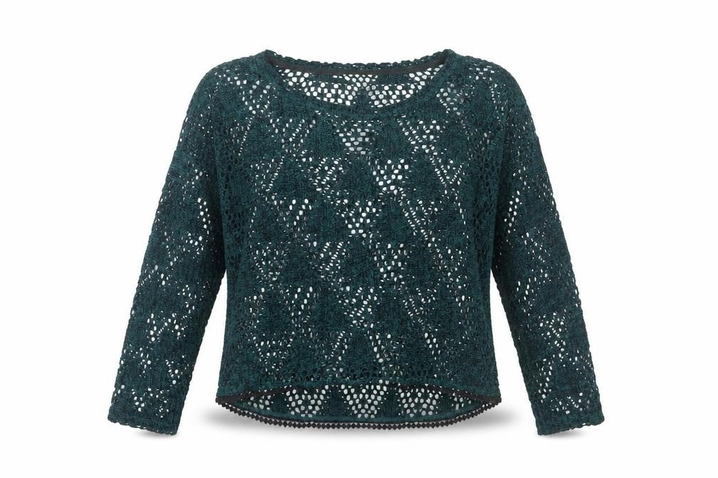 Front view of Staring at Stars Women Green Crochet Open-Knit jumper S