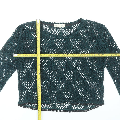 Staring at Stars Women Green Crochet Open-Knit Pullover Jumper S