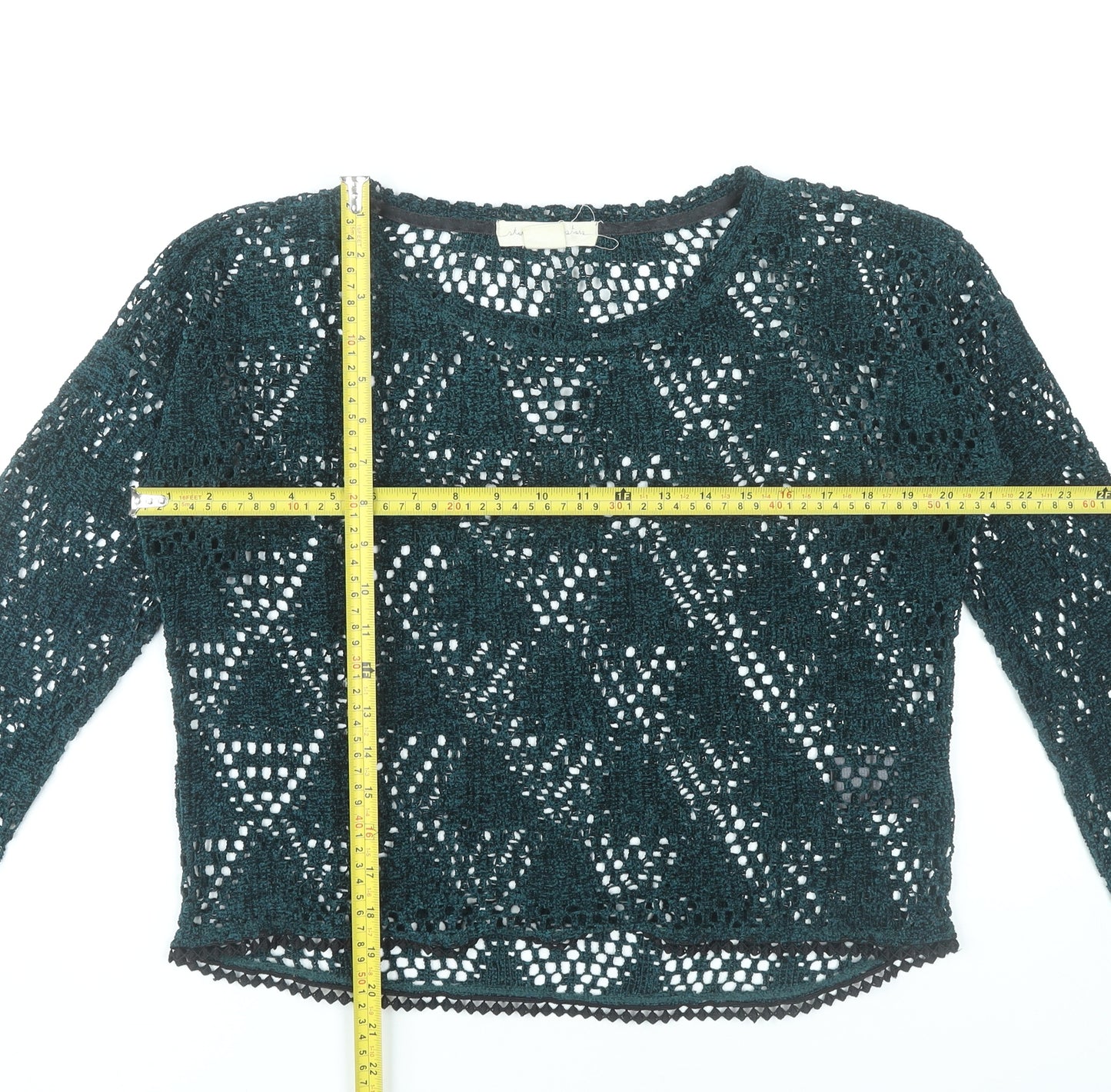 Staring at Stars Women Green Crochet Open-Knit Pullover Jumper S