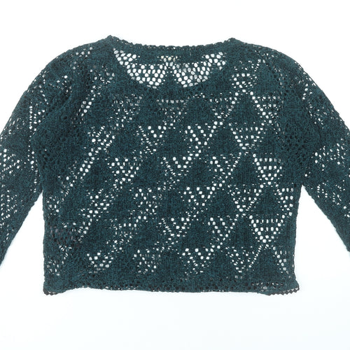Staring at Stars Women Green Crochet Open-Knit Pullover Jumper S